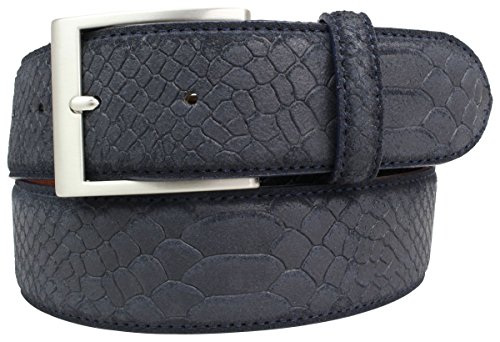 BELTINGER Jeansgürtel mit Pythonprägung 4 cm | Leder-Gürtel für Herren 40mm Schlangen-Optik | Herren-Gürtel mit Schlangen-Muster Python-Muster | Marine 90cm