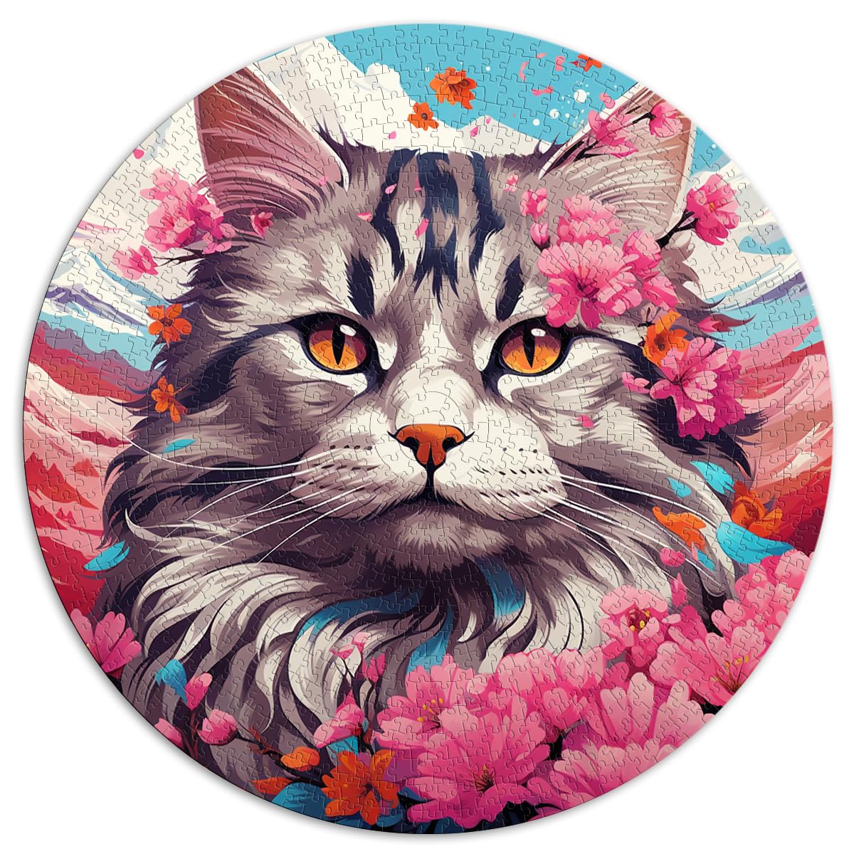 Puzzles Geschenke Spielzeug Katze Kirschblüte Japa 1000 Teile für Erwachsene Schwierige Puzzles 67,5x67,5cm Schwierige Schwere Puzzles Spielzeug Wanddekoration