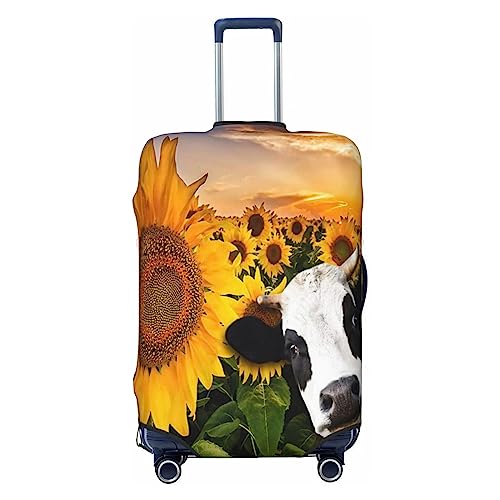 Miniks Reisegepäckhülle, Sonnenblume und Kuh, strapazierfähig, passend für 45,7 - 81,3 cm große Gepäckstücke, Größe XL, Schwarz, X-Large