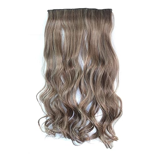 Clip-in-Haarverlängerungen 24-Zoll-Synthetik-Langwellen-Perücken-Clip-in-Haarverlängerungen mit 5 Clips-in-Haarverlängerungen, lange, gewellte synthetische Haarteile for Frauen Clip-in-Haarverlängerun