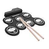 Sasuori USB-Roll-Batterie-Set aus Silikon, kompakt, digital, 7 Pads für Batterien mit Pedal-Stäbchen