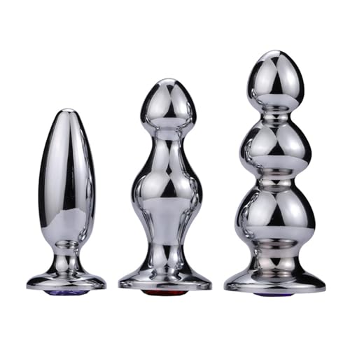 ATTAWA 3 Stile Extra Lang Analplug Metall Butt Plug mit Diamant Basis Anal Dildo Anal Masturbator G-Punkt Prostata Massage Stimulator Dilatatoren SM Anus Sex Spielzeug für Männer Frauen,Silber,S