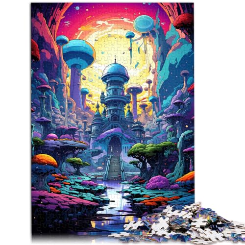 Puzzlespiel „Bunte Psychedelie im Raumschiff-Hauptquartier“, 1000-teiliges Holzpuzzle, lustiges Geschenk, ganze Familie und (50 x 75 cm)