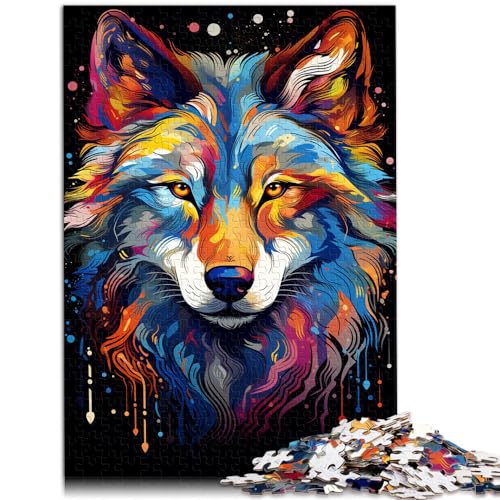 Puzzlespiel, farbenfrohes psychedelisches Wolfsgemälde, 1000 Teile, Puzzlegeschenke, Holzpuzzle, Lernpuzzlespiel zum Geburtstag, (50 x 75 cm)