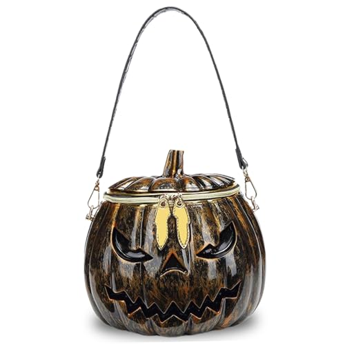 Halloween -Geldbörse, große Kapazität Lustige, seltsame Kürbiskärchen, Handheld/Schulter/Crossbody Kürbisbeutel, Zipper -Halloween -Tasche für Frauen, Bronze -Mode -Taschen