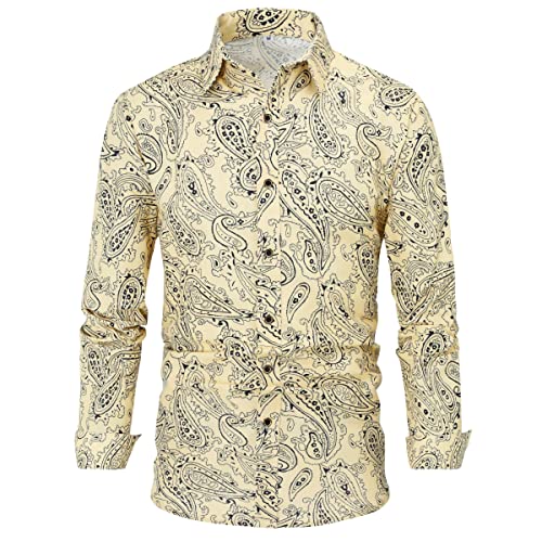 Blumen Hemden Herren Bunte Hemden Langarmhemd Muster Paisley Freizeitshemd Langarm Casual Shirt Paisleymuster M