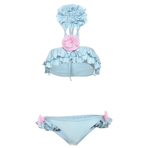 Mllepjdh Damen-Badeanzug, zweiteilig, Bademode, 3D-Blumen-Badeanzug, weibliche Applikationen, gerüschter Badeanzug für Strandkleidung