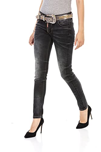 Cipo & Baxx Damen Slim Fit Jeanshose Denim Pants 5-Pocket Design Jeans WD456 Schwarz W30 L32