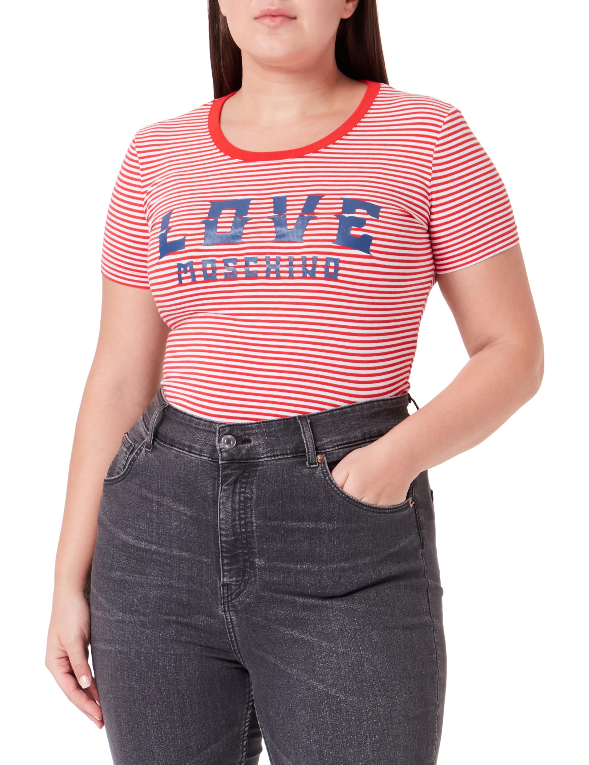 Love Moschino Women's Tight-fit Short-Sleeved T-Shirt, White RED, 44