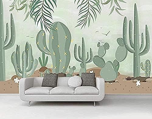 XLMING Botanische Hand Gezeichnet Kaktus Frisch 3D Tapeten Home Esszimmer Sofa Schlafzimmer Wohnzimmer TV Hintergrund-300cm×210cm