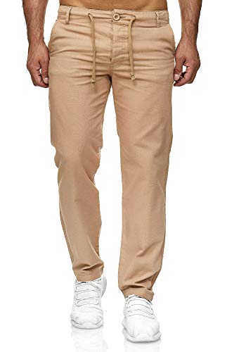 Reslad Leinenhose Männer Chino Herren-Hose lockere Sommer Stoffhose Freizeithose aus bequemer Baumwolle lang RS-3000 (L, Camel)