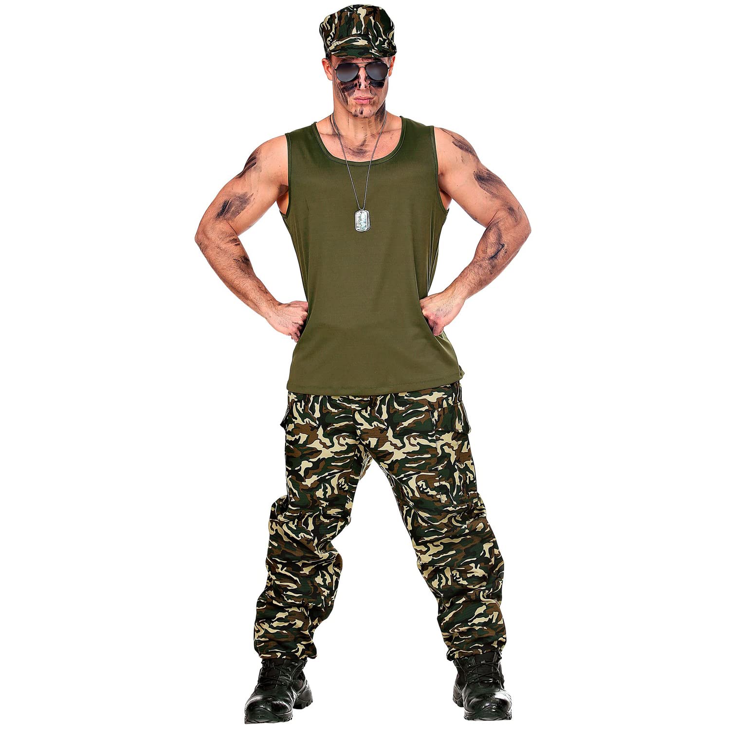 W WIDMANN MILANO Party Fashion - Kostüm Soldat, Tanktop, Hose, Basecap, Karneval, Mottoparty