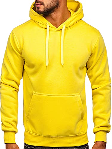 BOLF Herren Kapuzenpullover Hoodie Sweatshirt mit Kapuze Pullover Pulli Langarmshirt Freizeit Sport Fitness Outdoor Casual Style 2009-33 Hellgelb L [1A1]