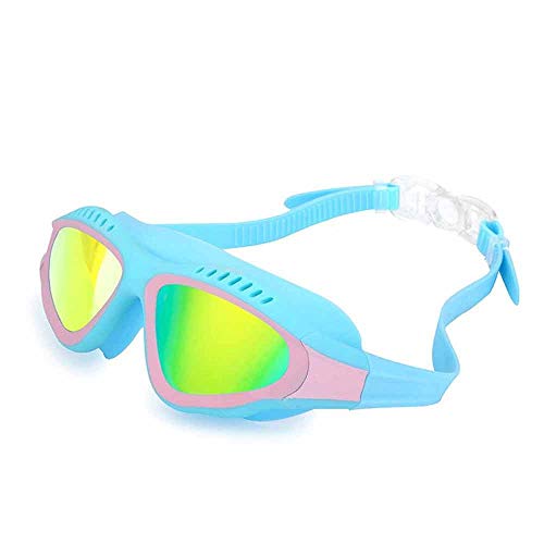 BFVAKBKYT Schwimmbrille, Schwimmbrille mit Antibeschlag-Effekt for Damen, Herren, Jugendliche und Junioren, kein Auslaufen, wasserdicht, verspiegelte Linse(Blue)