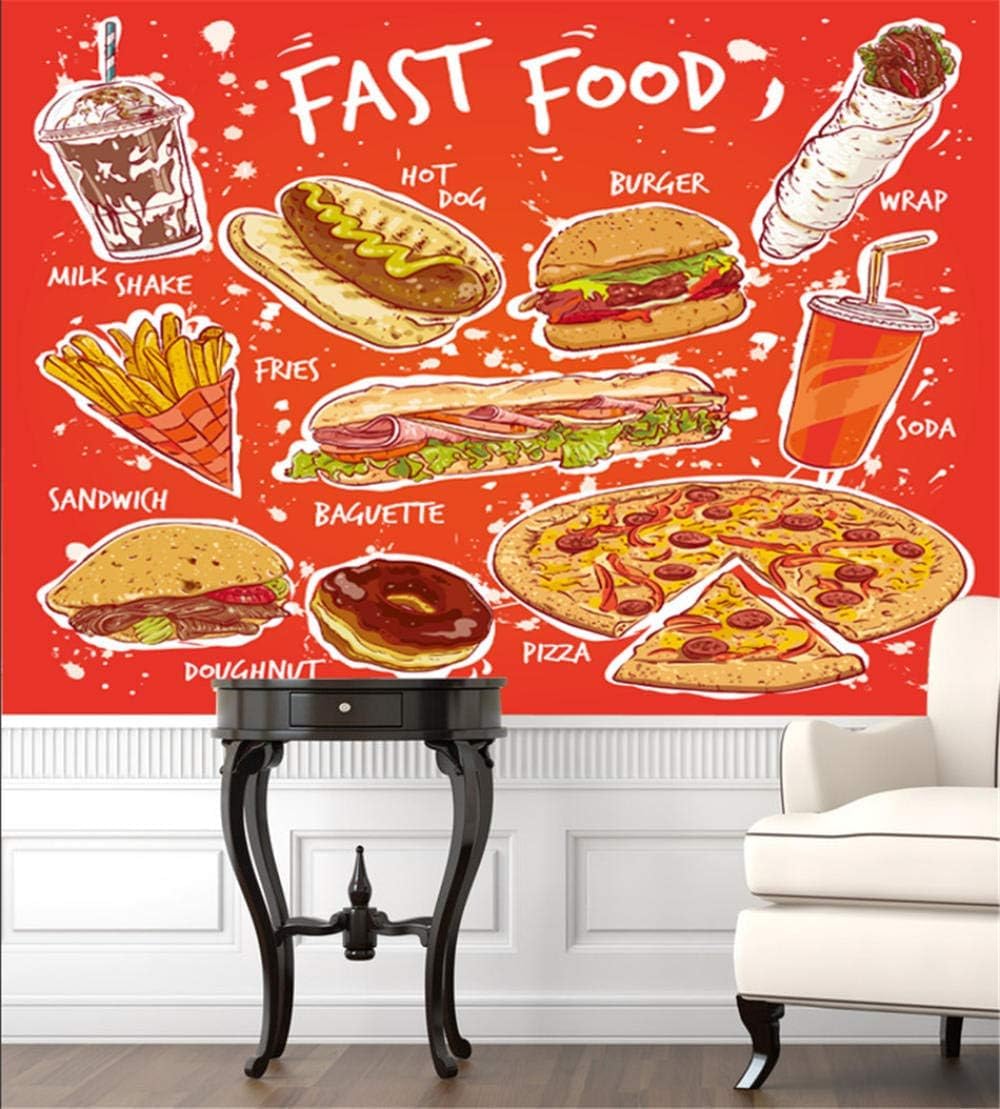 Lebensmittel Hamburger Pizza Pommes Frites 3D Tapete Poster Restaurant Schlafzimmer Wohnzimmer Sofa TV Dekorative Wand-200cm×140cm