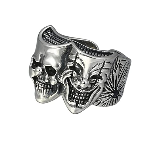 VOYADE Clown Totenkopf Ring Herren Persönlichkeit Doppelseitiger Clown Totenkopf Ring Nachtclub Lokomotive Rock 925Er Silber Offener Ring,Silber,8