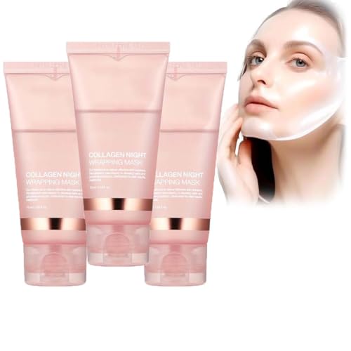 Collagen-Wickelmaske für Die Nacht,Collagen-Wickelmaske Zum Abziehen Der Gesichtsmaske,Reduziert Erschlaffung und Mattheit,Straffere Haut,für Trockene und Dehydrierte Haut (3pcs)