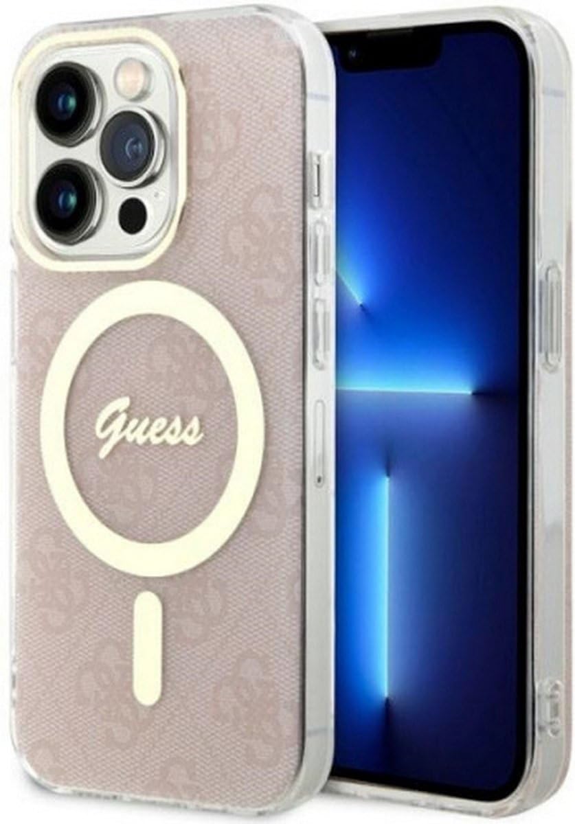 CG MOBILE Guess Handyhülle Kompatibel mit Magsafe – iPhone 14 Pro Handyhülle in Pink 4G Gold Ring Logo Anti-Kratzer, Bequem & Langlebig Hartschale mit Zugänglichen Anschlüssen