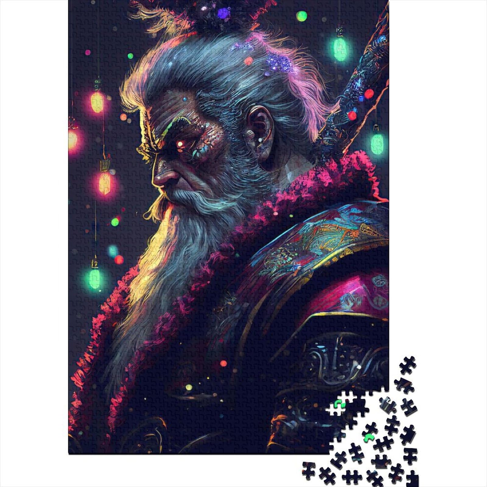 Punk Santa Holzpuzzle für Erwachsene Puzzles 1000 Teile für Erwachsene Schwierige Puzzles Großes Holzpuzzle für Erwachsene 75x50cm