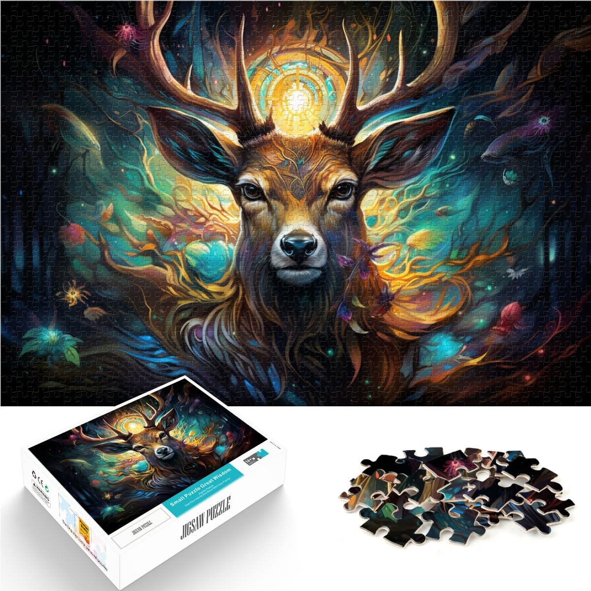 Puzzle Bunter Psychedelischer Hirsch 1000 Teile für Erwachsene Geschenke Holzpuzzle Familienspiel Stressabbau Schwieriges Herausforderungspuzzle 1000 Teile (50x75cm)