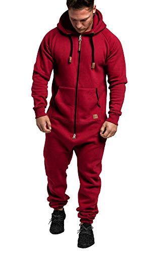 Amaci&Sons Herren Overall Jumpsuit Jogging Onesie Trainingsanzug 3007 Bordeaux/Schwarz XXL