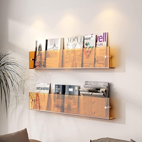 Schwimmende Regale aus Acryl, 2er-Pack – an der Wand montierter Zeitschriftenständer, perfektes Badezimmer-Bücherregal und Broschürenhalter für die Präsentation zu Hause und im Büro, Orange,