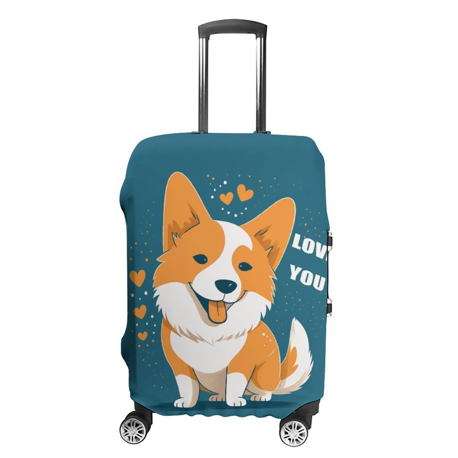 CSGJMYGS Reisegepäckabdeckung, elastisch, waschbar, modisch, kratzfest, Corgi I Love You, Koffer-Schutz, passend für 45,7 - 81,3 cm Gepäck, Style-3, XL