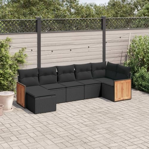 Juroupi 7-tlg. Garten-Sofagarnitur mit Kissen Gartengarnitur Set Lounge MöBel Outdoor LoungemöBel Balkon Schwarz Poly Rattan - 3260270