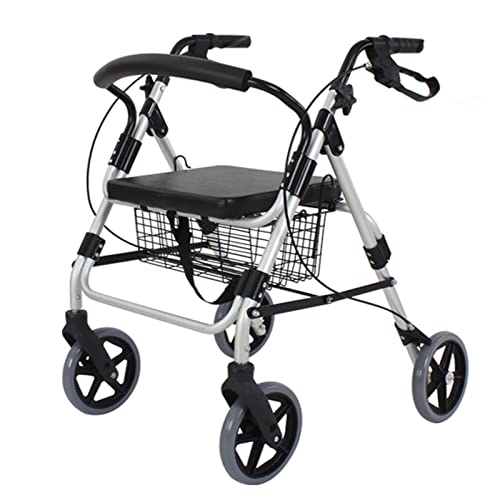 Rollator Walkers Rollator Rollator mit Sitz, Bremsen und Korb hochklappbar, ältere Gehhilfe für jedes Gelände mit 20,3 cm großen Rädern, tragbarer Senioren-Schießwagen (Farbe: Silber) Vorwärts laufen