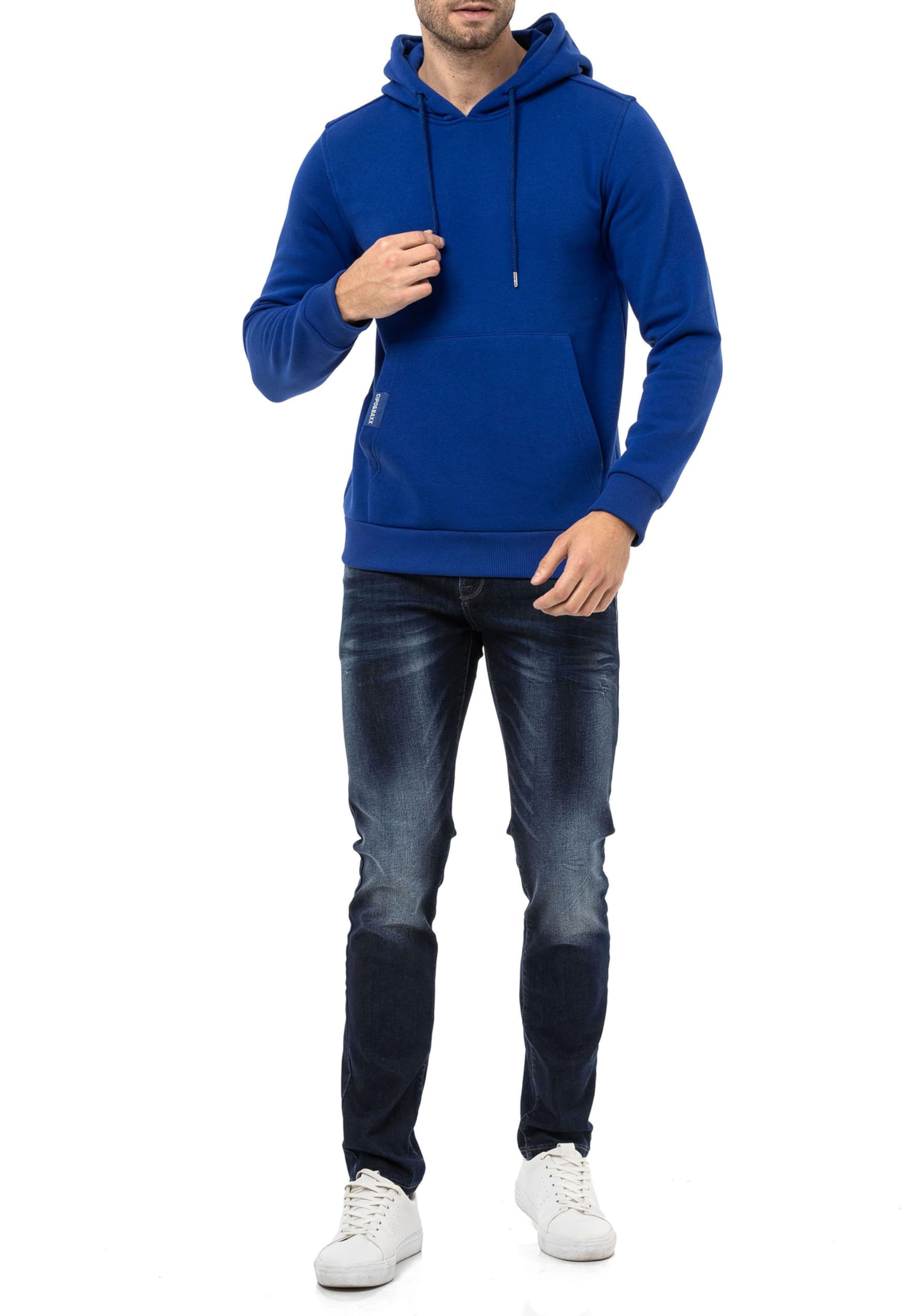 Cipo & Baxx Herren Kapuzenpullover Basic Hoodie Premium Sweatshirt Sweater CL557 Saxeblau L