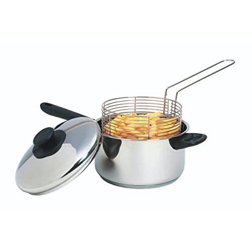 KitchenCraft Großer Pommes-Topf mit Frittierkorb und Deckel, für Induktionskochfelder Geeignet, Edelstahl, Silber, 20 cm