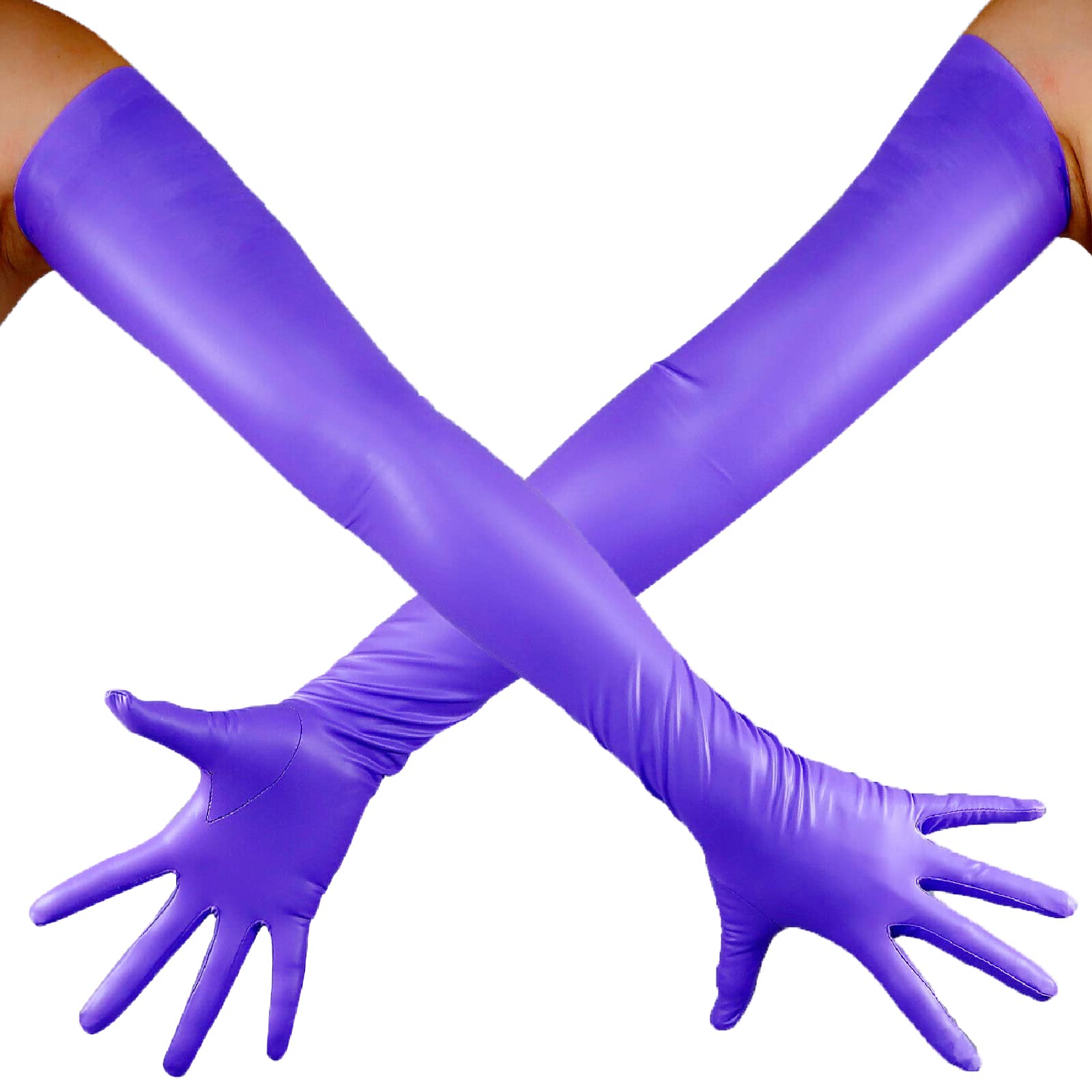 DooWay Lange Latex-Handschuhe für Damen, 70 cm, Stretch, zweite Haut, Kunstgummi, Halloween-Kostüm, Nachtclub, Party-Handschuhe, violett, matt, 38