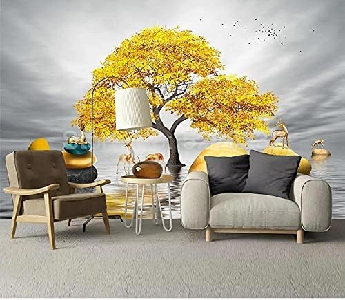 XLMING Goldener Baum Elch Kreationen 3D Tapeten Home Esszimmer Sofa Schlafzimmer Wohnzimmer TV Hintergrund-200cm×140cm