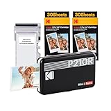 KODAK Mini 2 Retro 4PASS Mobiler Fotodrucker (5,3x8,6cm) - Paket met 68 Blatts, Schwarz