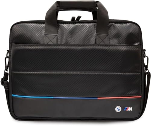 CG MOBILE BMW Carbon PU Computertasche mit kontrastierender Tricolor Line Schutztasche kompatibel mit Intel® UHD Grafik/Windows/HP/Value Top Load Tasche/Arbeit, Schule usw.