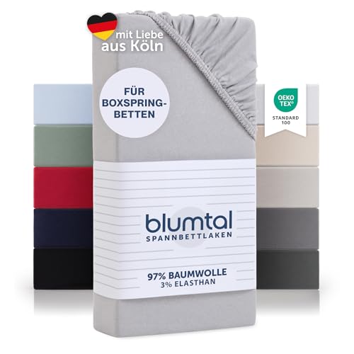 Blumtal Luxus Spannbettlaken 180x200cm Boxspringbett bis 40cm Höhe - Oeko-Tex Zertifizierte Baumwoll Bettlaken 180x200 Boxspringbett - Spannbettlaken 180x200cm Baumwolle - Moonlight Grey