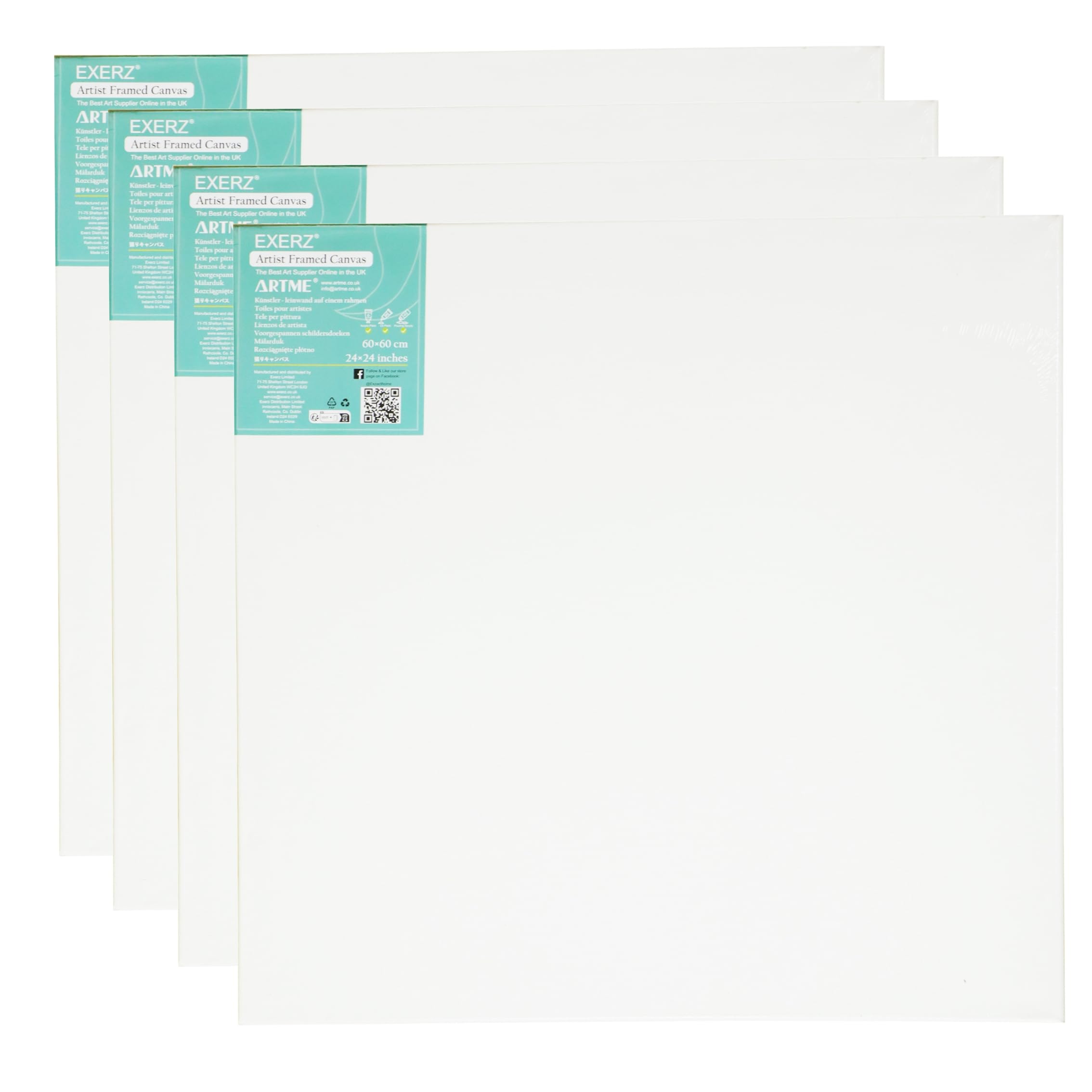 EXERZ 60x60cm Keilrahmen 4pk /Leinwand Gerahmte Kunstleinwände/ 280GSM/ Vorgespannt 100% Baumwolle/dreifach grundiert/Ohne Säure/mittelkörnig / 1.7cm dick