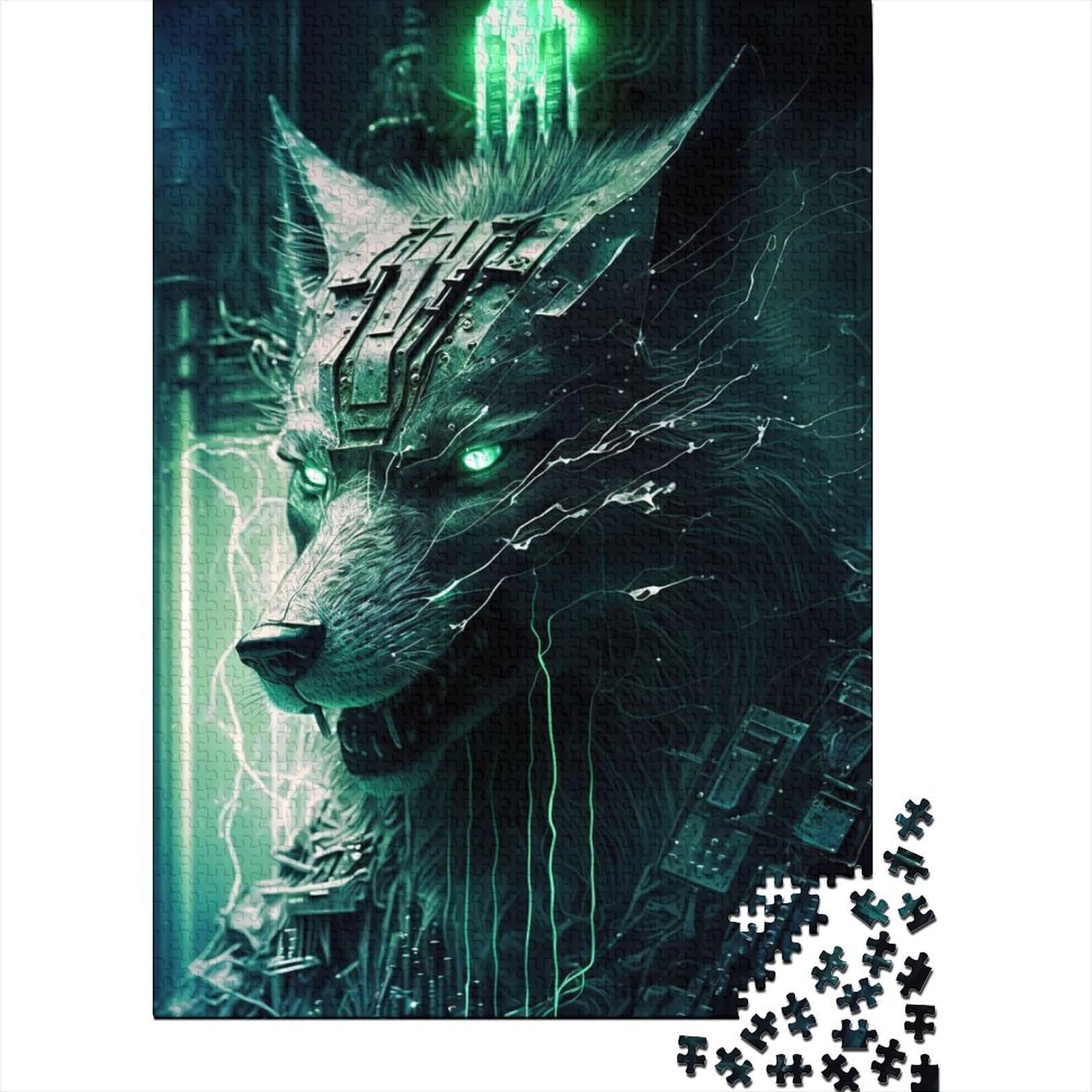 Wolf Cyber Holzpuzzle für Erwachsene Puzzle Art Puzzles für Erwachsene 1000 Teile Nachhaltiges Puzzle für Erwachsene 75x50cm