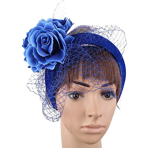 Qaonsciug Vintage Fascinator Stirnband Exquisite Rose für Party Hochzeit Kostüm Pillbox Hut Dame Kopfbedeckung für Beerdigung/Hochzeit