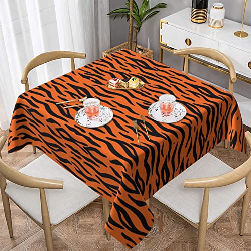 DMORJ Tischdecke mit Tigerstreifen, orangefarbenes Muster, 137,2 x 137,2 cm, waschbar, Polyester, rund, perfekt für Buffet-Tische, Partys