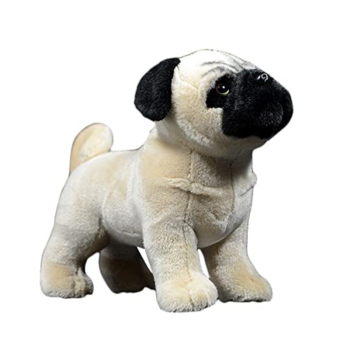 DANAIM Stofftier Mops, Realistisches 11-Zoll-Beige-Mops-Plüschtier, Süßes Welpen-Haustier-Puppe, Heimdekoration, Geschenk, Weiches Kuschelspielzeug for Kindergeburtstag