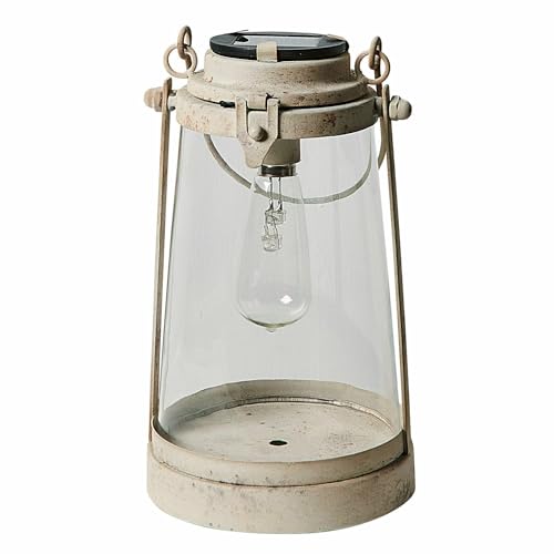 Loberon Solar-Laterne Chénens, handgefertigt, solarbetriebenes LED-Leuchtmittel, romantischer Vintage-Stil, Gartendeko, Outdoor, Eisen, Glas, antikweiß