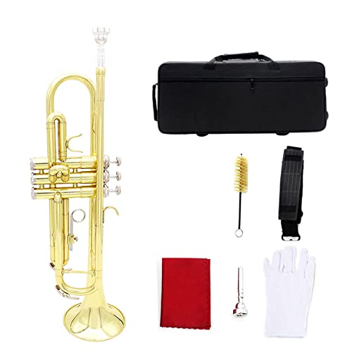 Professionelle Messingmusik-Trompete Bb B-flaches Messingkörper-Musikinstrument (Color : Gold)