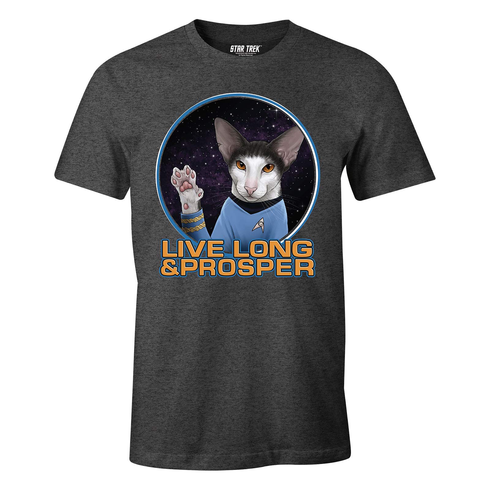 Star Trek Herren T-Shirt Cat Spock Live Long and Prosper grau - S