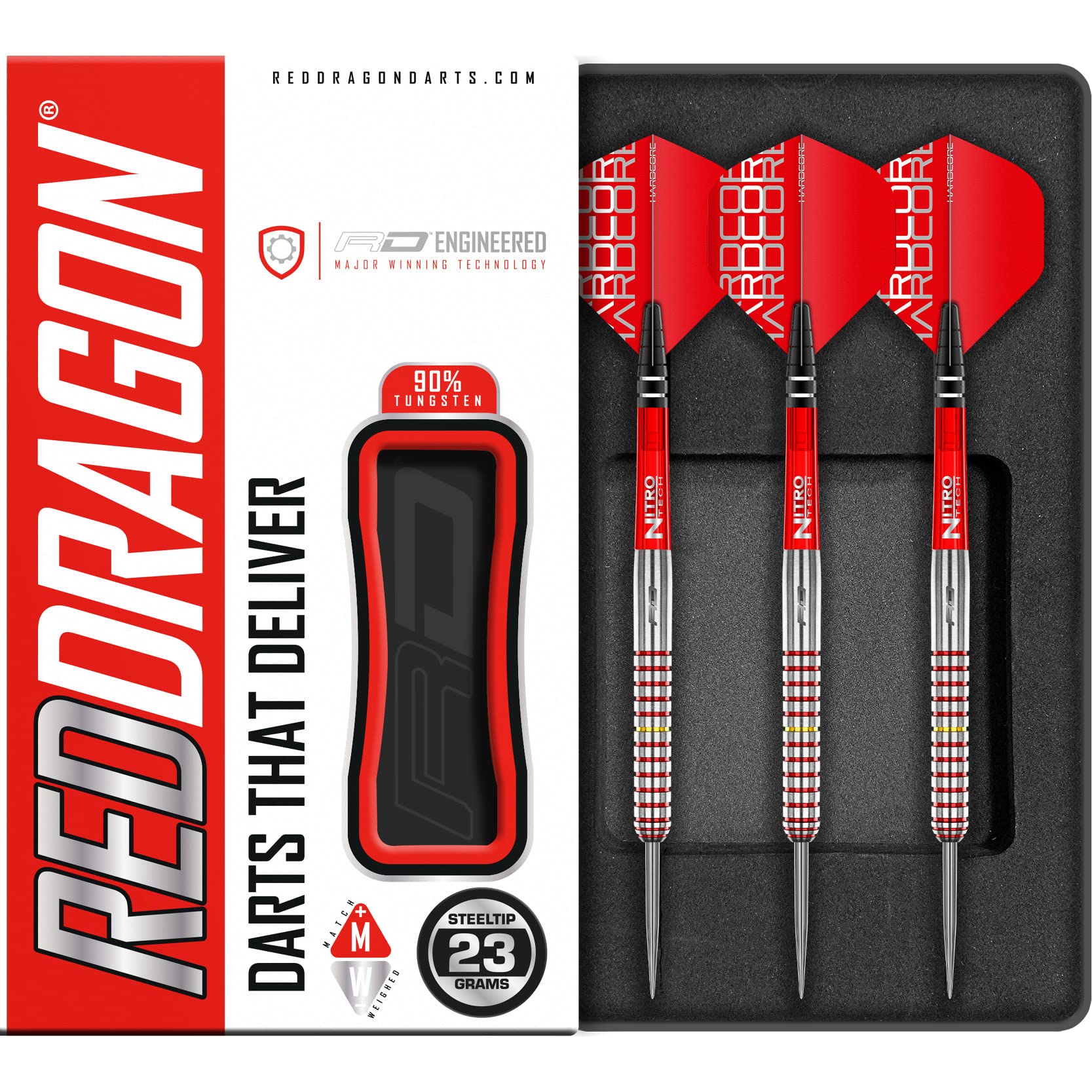 RED DRAGON Richie Burnett 23 Gram Professional Tungsten Darts Set with Flights and Stems