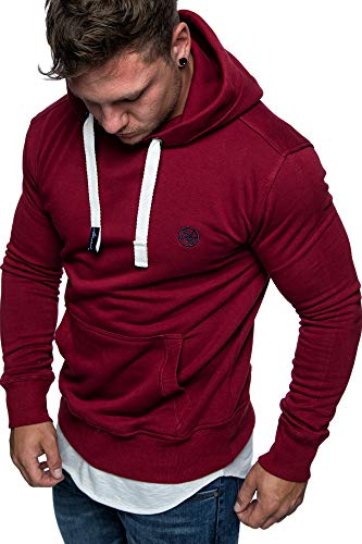 Amaci&Sons Herren Basic Logo Kapuzenpullover Sweatjacke Pullover Hoodie Sweatshirt 1-04028 Bordeaux S