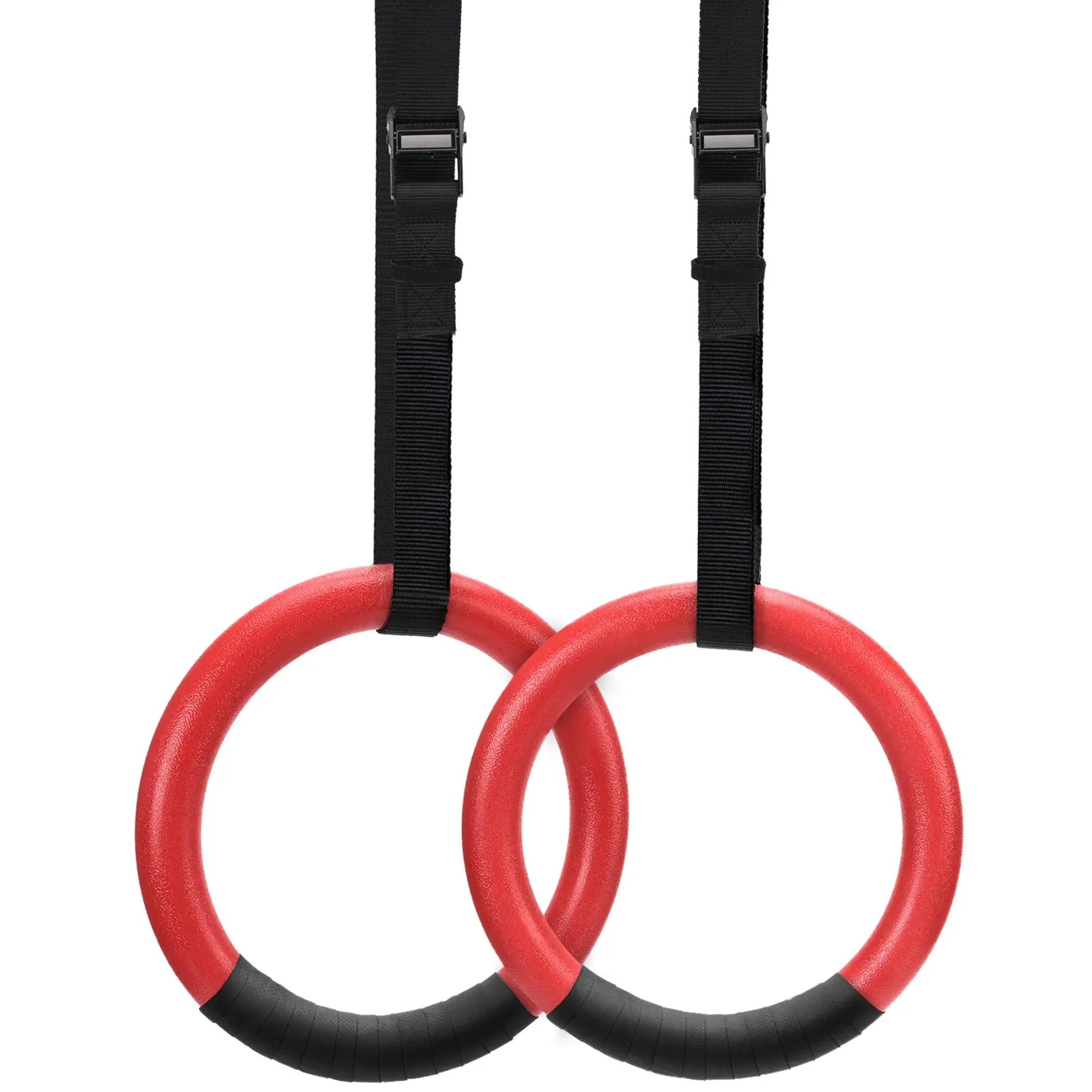 BFVAKBKYT Gymnastik Ringe,Suspension Trainer System, 1100lbs Kapazität mit 14,76ft verstellbaren Schnallenriemen Pull Up Übungsringe rutschfeste Ringe for Zuhause(Red)