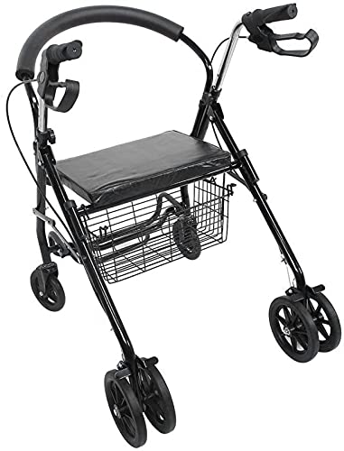 Rollator Walker Klappbar 4-Rad Mobilitätshilfen Stahl Rollator Gestell für ältere Menschen mit gepolstertem Sitz und Tragetasche, Unterstützung 136 kg Teilen