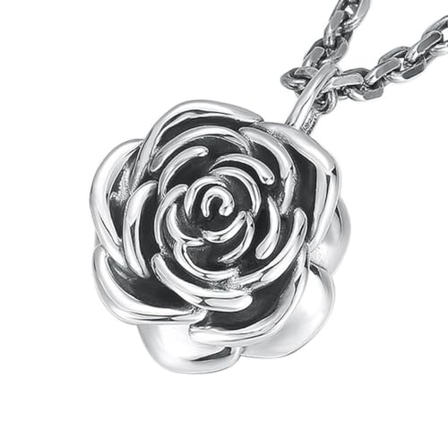 VOYADE S925 Sterling Silber Mode Rose Anhänger, Frauen Zarte Blume Schlüsselbein Kette Anhänger Halskette,Silber,Pendant + Chain 70cm