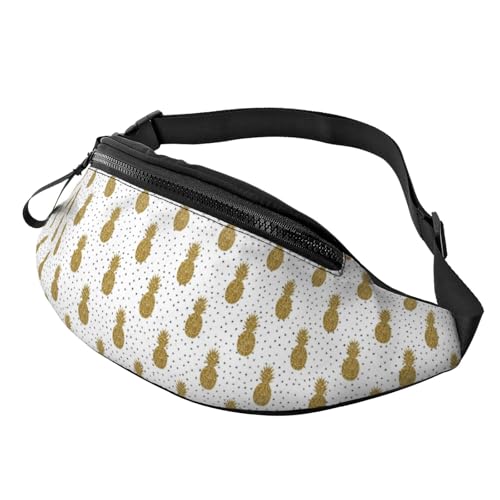 HSJFS Hüfttasche mit lustigem Totenkopf-Aufdruck, verstellbarer Gürtel, lässige Brusttasche, Gold Glitter Ananas Obst, Einheitsgröße